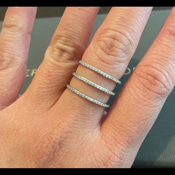 EF COLLECTION 14k White Gold Diamond Triple Spiral Statement Ring Size 7 - Picture 1 of 4